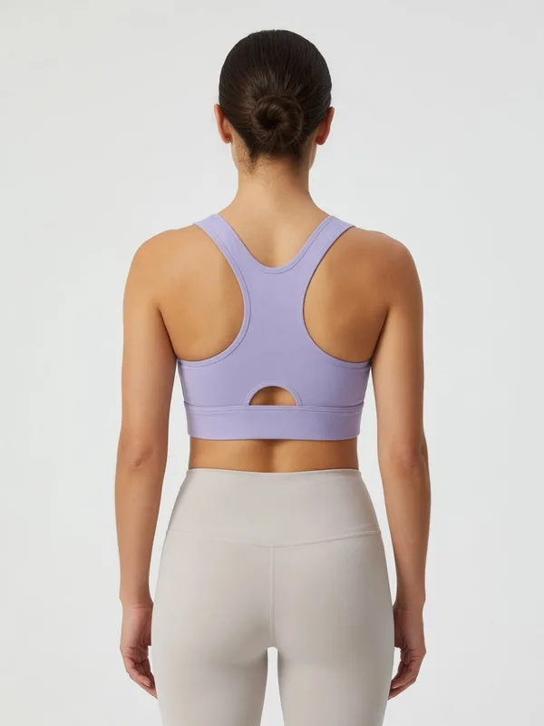 Zip-Front Racerback Sports Bra, Lavender, model, back