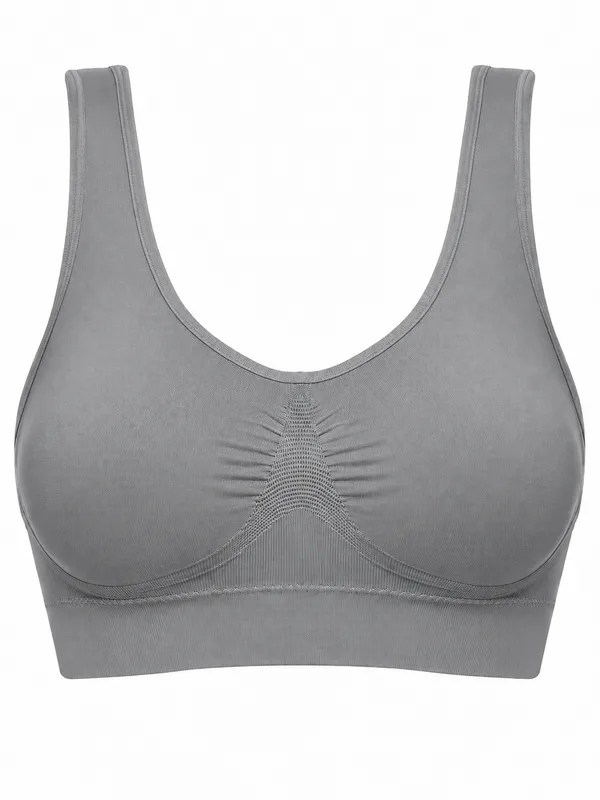 Double-Layer Seamless Bra, Grey, studio, front