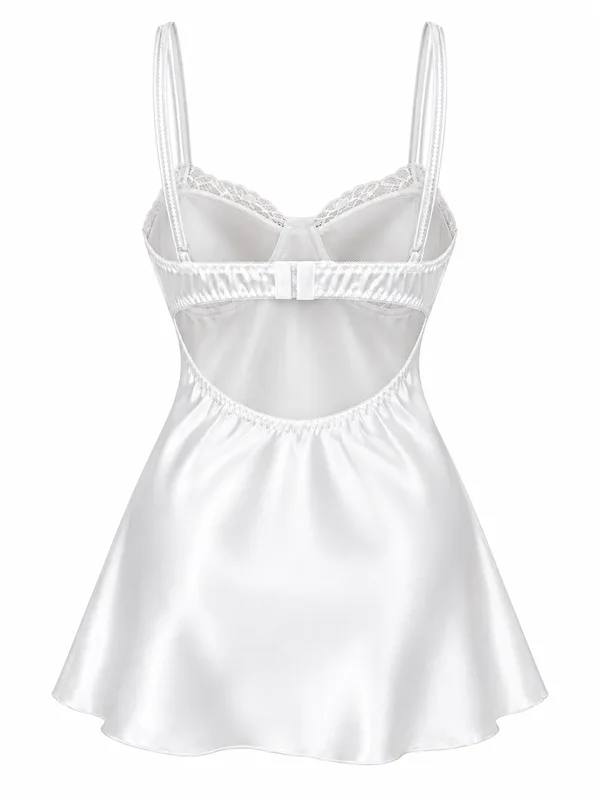 Lace-Trim Satin Slip, White, studio, back