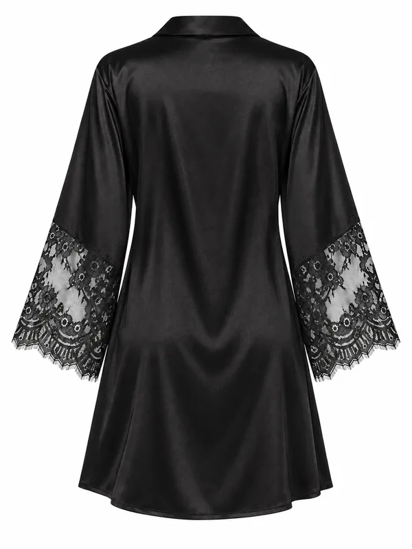 Lace-Trim Satin Slip, Black, studio, back