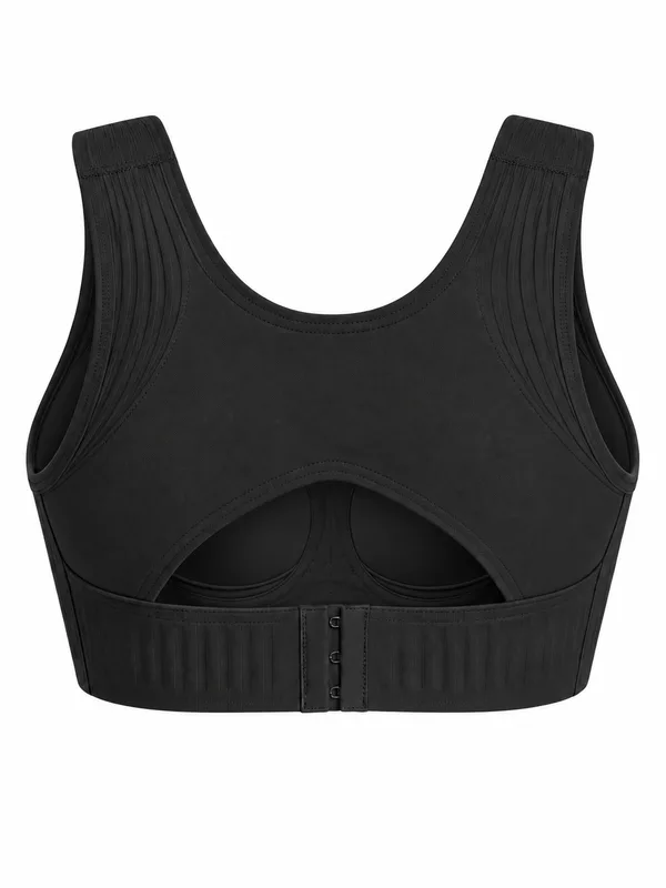Back-Support Front-Closure Bra, Black, studio, back