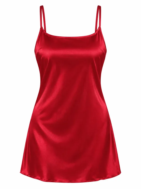 Lace-Back Satin Slip, Red, studio, front
