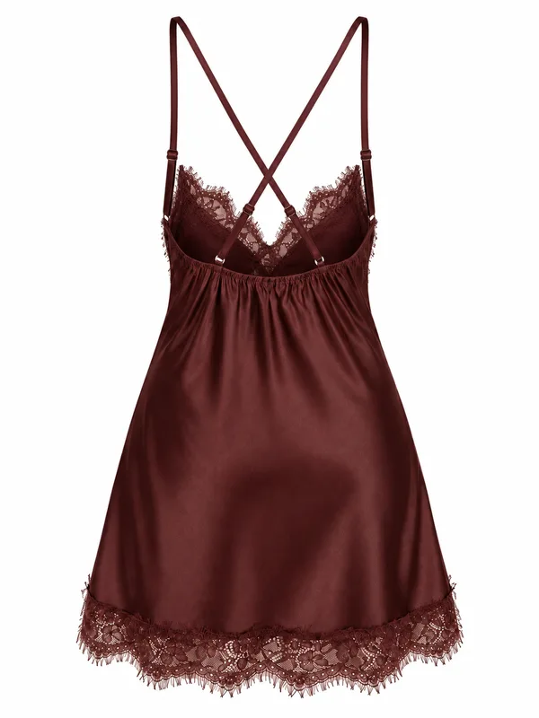 Lace-Trim Satin Slip, Coffee, studio, back