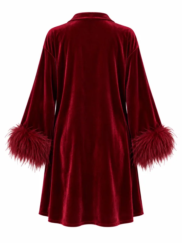 Velvet Lace-Trim Slip Dress, Burgundy, studio, back
