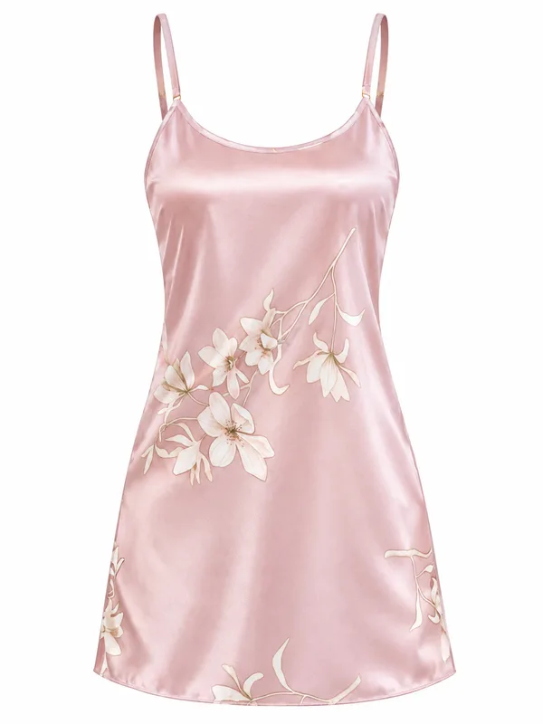 Satin Floral Mini Slip, Light Pink, studio, front