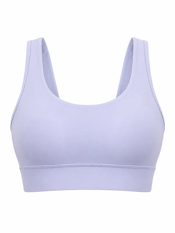 Mesh-Back Racerback Sports Bra, Cloud Lavender, studio, front