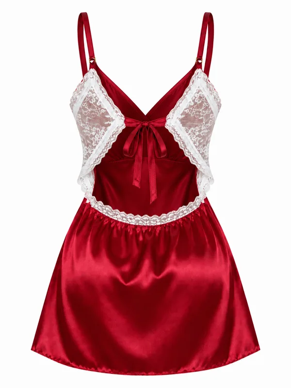 Lace-Trim Satin Slip, Burgundy, studio, back