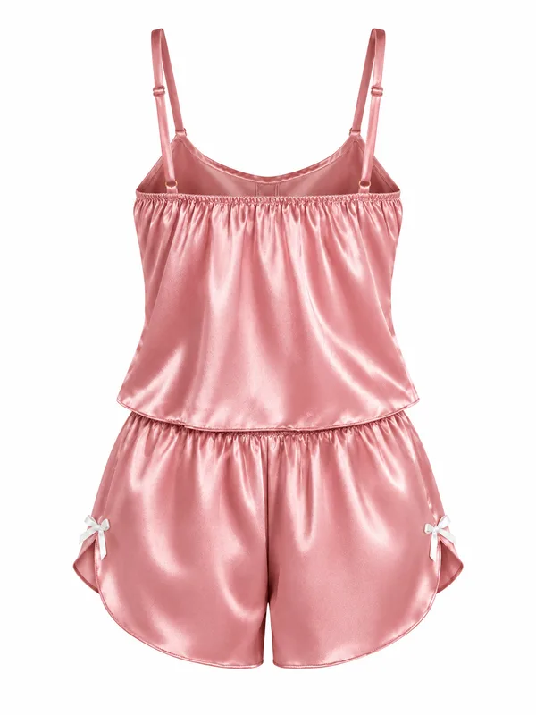 Satin Cami Top and Shorts, Dusty Pink, studio, back