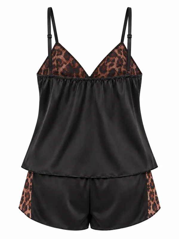 Leopard Print Satin Cami and Shorts, Leopard Print, studio, back