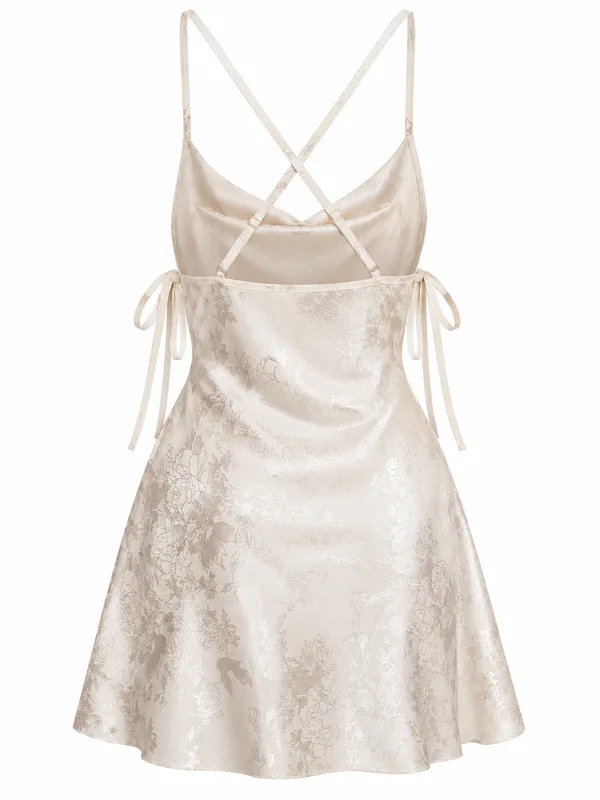 Jacquard Satin Cowl-Neck Slip, Off-White, studio, back