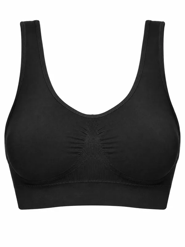 Double-Layer Seamless Bra, Black, studio, front