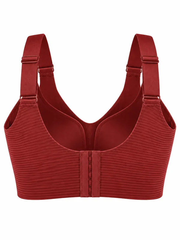 Ribbed V-Neck Wireless Bra, Angora Red, studio, back
