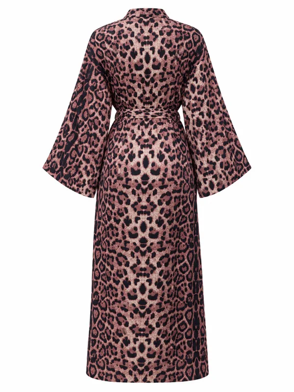 Leopard Print Long Robe with Sash, Leopard Print, studio, back