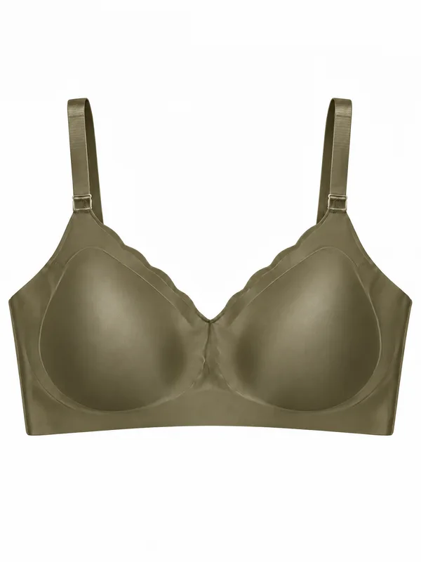 Scallop-Edge Bra, Olive Green, studio, front