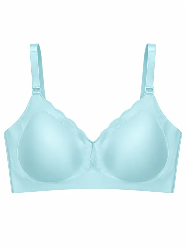 Scallop-Edge Bra, Aqua Blue, studio, front