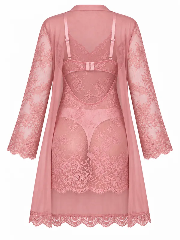 Lace-Trim Sheer Mesh Slip, Pink, studio, back