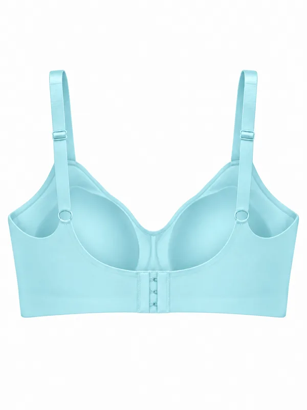 Scallop-Edge Bra, Aqua Blue, studio, back