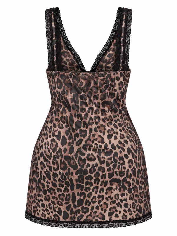 Leopard Print Lace-Trim Babydoll, Leopard Print, studio, back