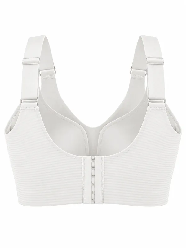 Ribbed V-Neck Wireless Bra, White, studio, back
