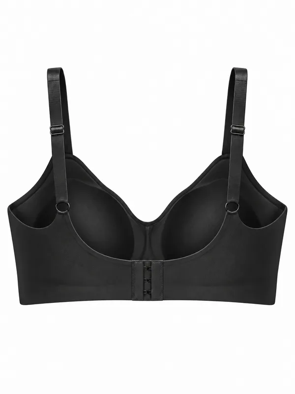 Scallop-Edge Bra, Black, studio, back