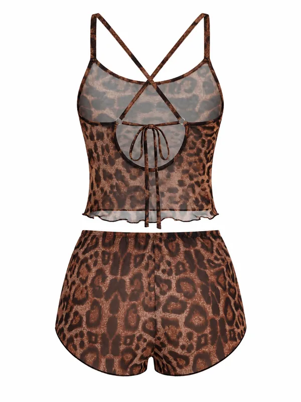 Leopard Print Cross-Back Cami and Shorts, Leopard Print, studio, back