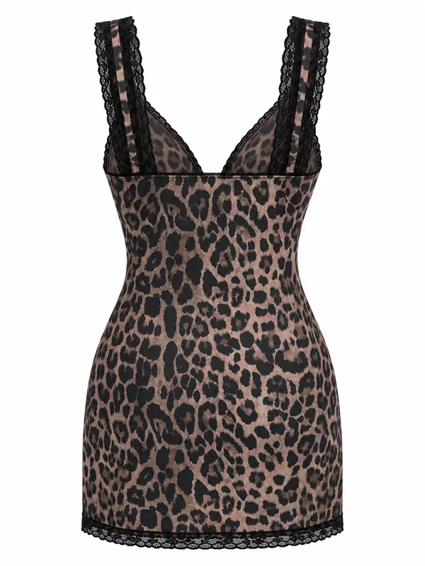 Leopard Print Lace-Trim Mesh Slip, Leopard Print, studio, back