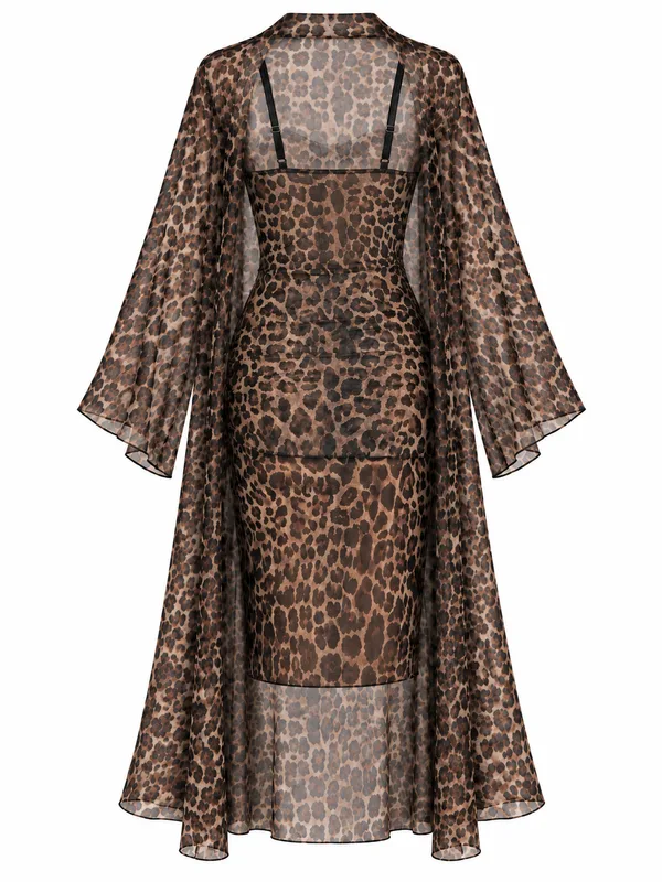 Leopard-Print Mesh Lace-Trim Slip, Leopard Print, studio, back