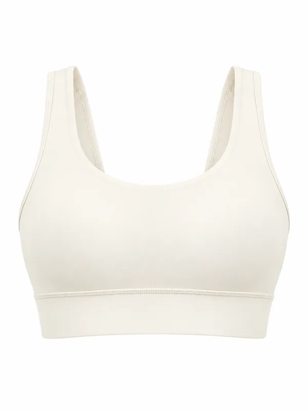 Mesh-Back Racerback Sports Bra, Cream White, studio, front