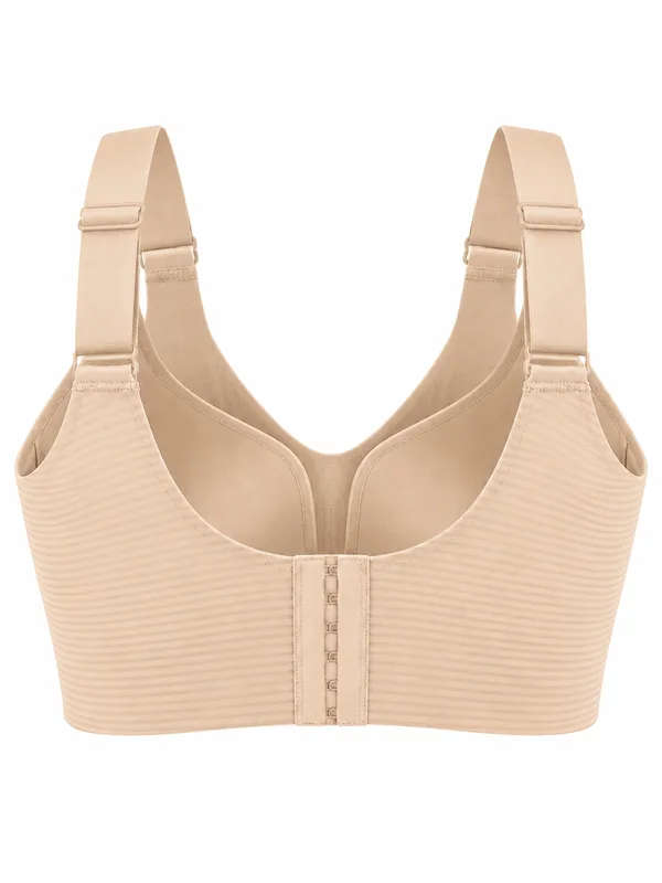 Ribbed V-Neck Wireless Bra, Nude, studio, back