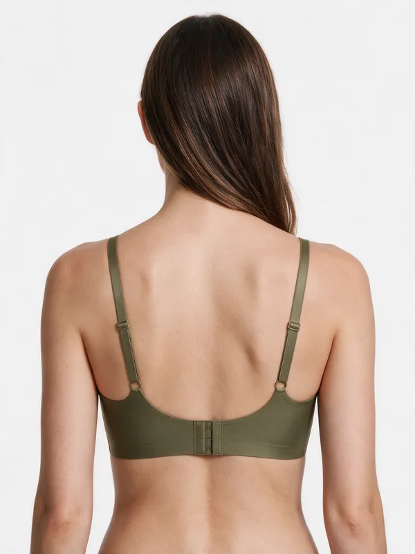 Scallop-Edge Bra, Olive Green, model, back